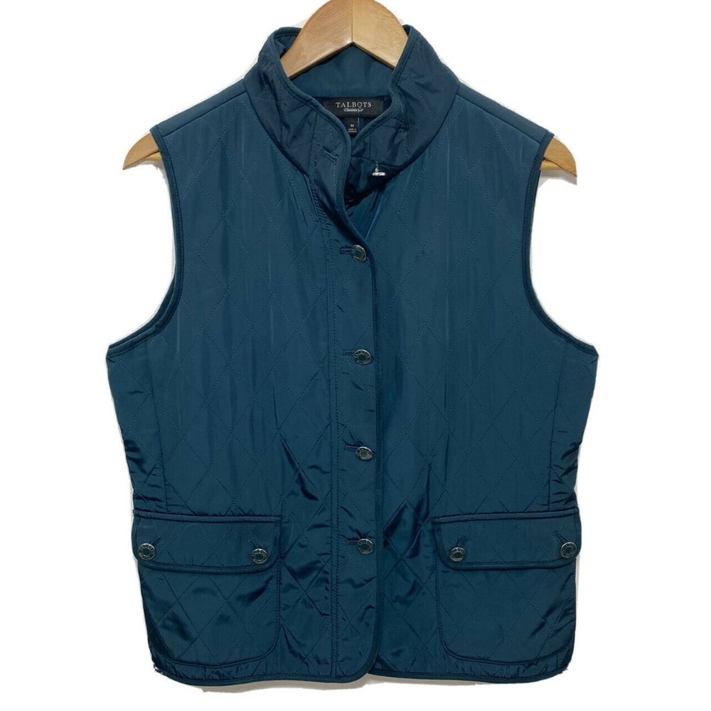 Talbots Women Medium Blue Fleece Lined Puffer Vest